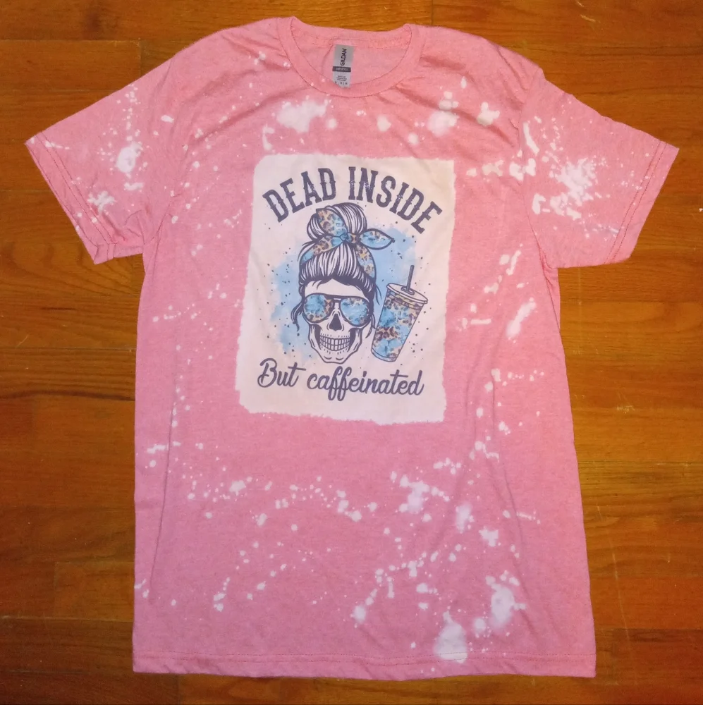 Dead Inside But Caffeinated Bleached Graphic Tee Shirt Sz Medium - Picture 1 of 2